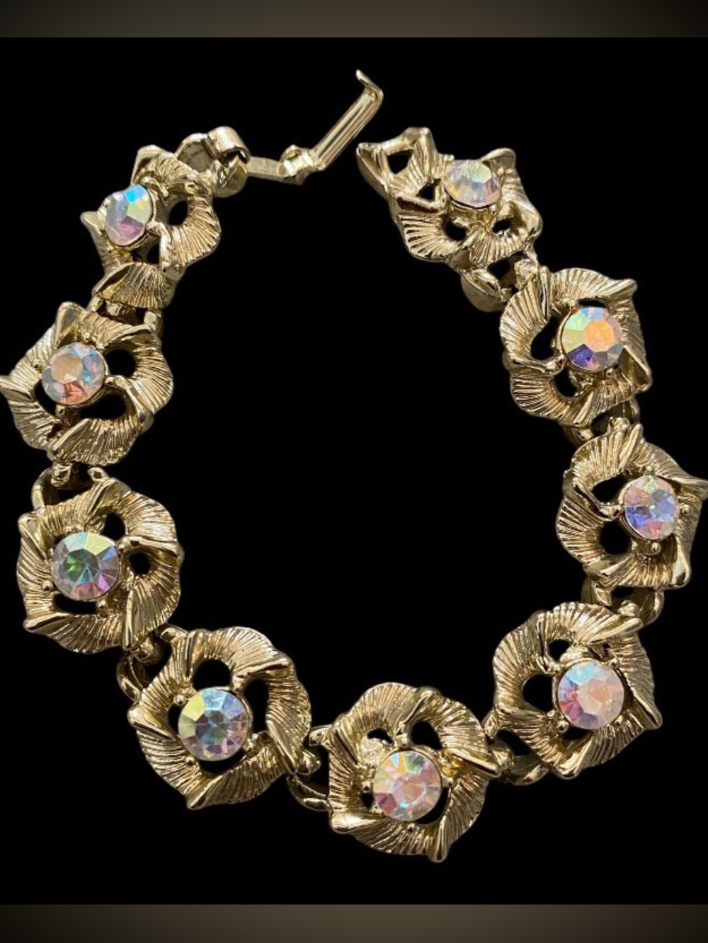 Vintage AB Crystal Goldtone link bracelet